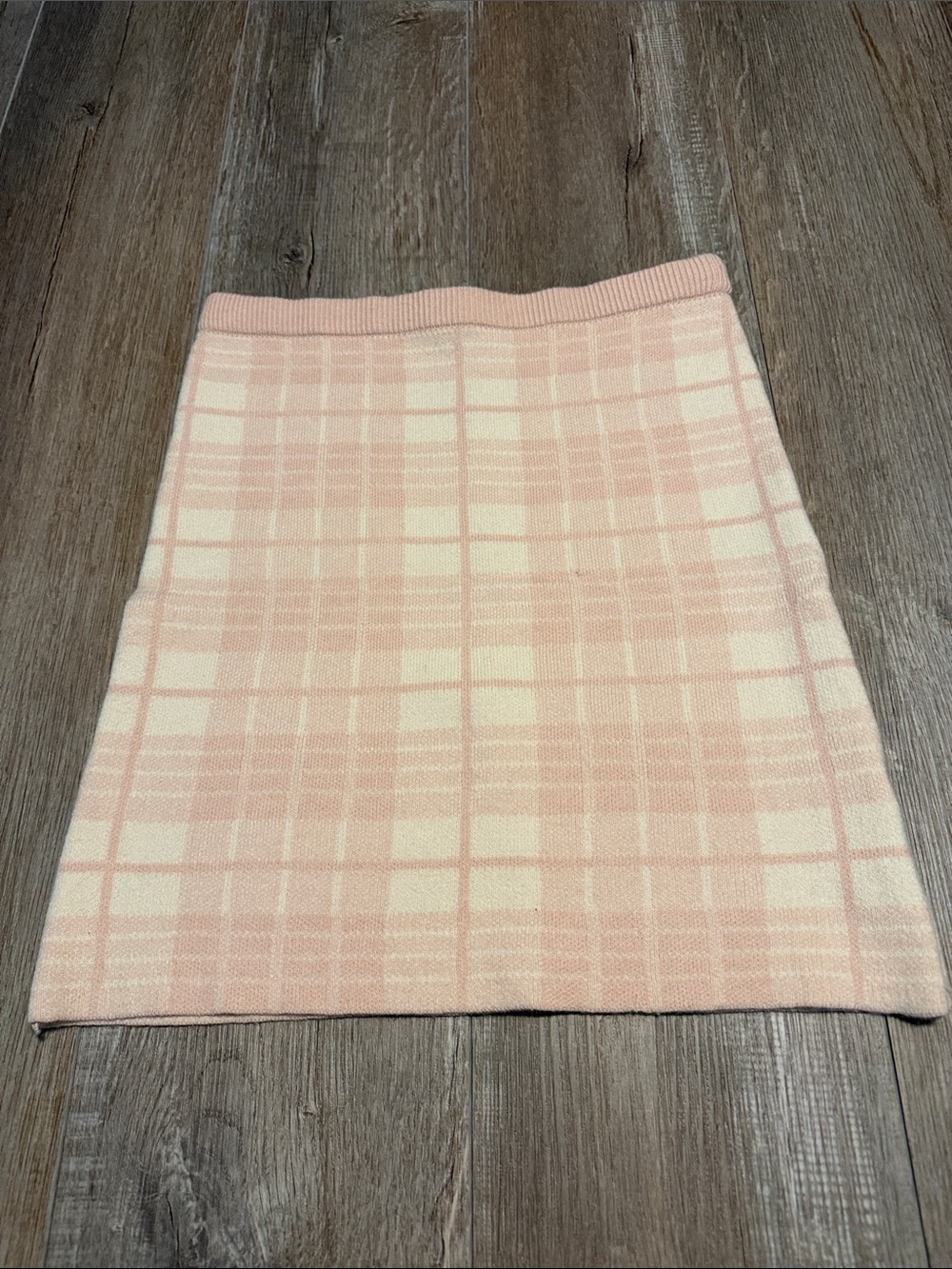 Love Tree Pink & Cream Plaid Pencil Skirt